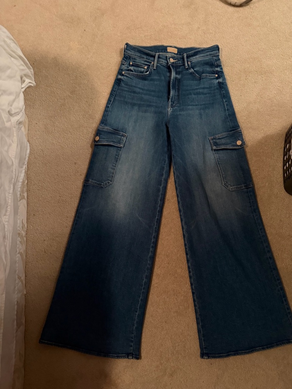 MOTHER Dark Blue Wide-Leg Cargo Jeans